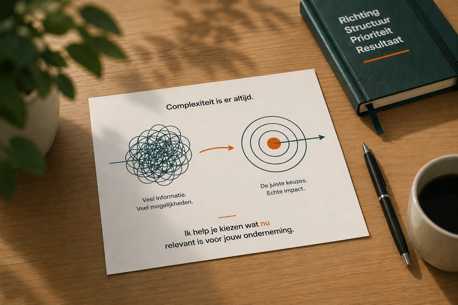 Visualisatie van complexe marketinginformatie die wordt teruggebracht naar gerichte keuzes die passen bij de onderneming.